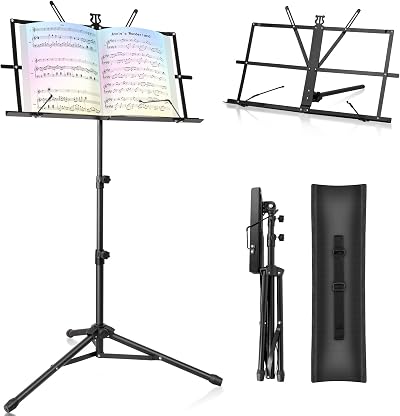 New Bee Music Stand with Carrying Bag, Adjustable Tripod Base, Black