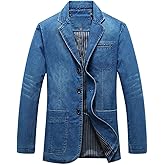 XYGJZ Men's Vintage Denim Blazers Three Buttons Single Breasted Sports Coat