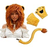 LUZTACT Lion Costume Set Plush Animal Hat with Ear & Tail Paws Gloves Animal Mane Costume Halloween Cosplay Accessories