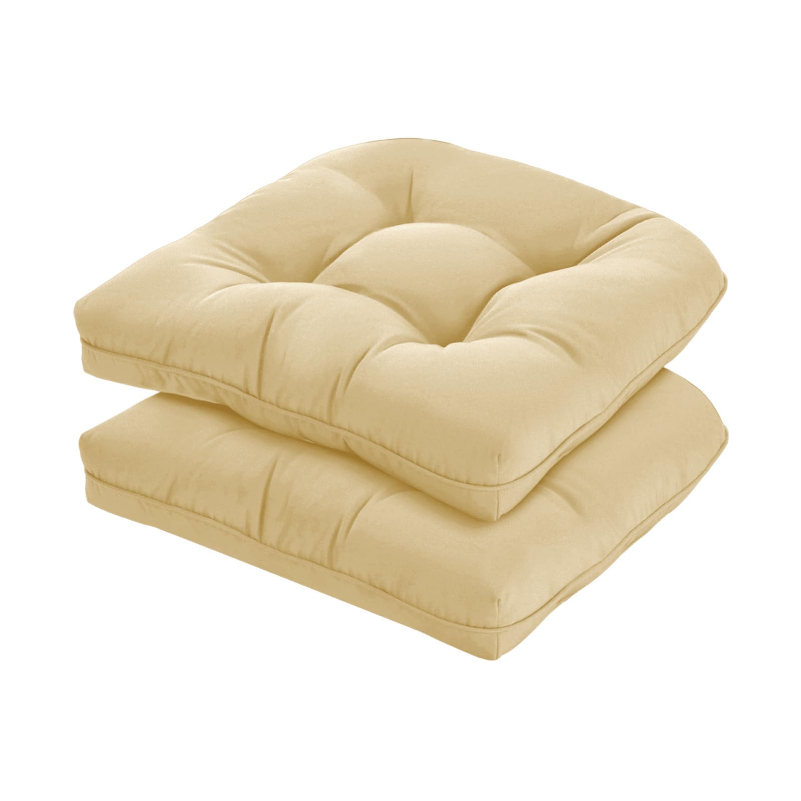 Photo 1 of HOMELYSIAN 19x19 Outdoor Chair Cushions Set of 2, Tufted Wicker Patio Furniture Cushions, Thick Outdoor Seat Cushions for Lawn Chairs, Overstuffed and Water Resistant, Khaki