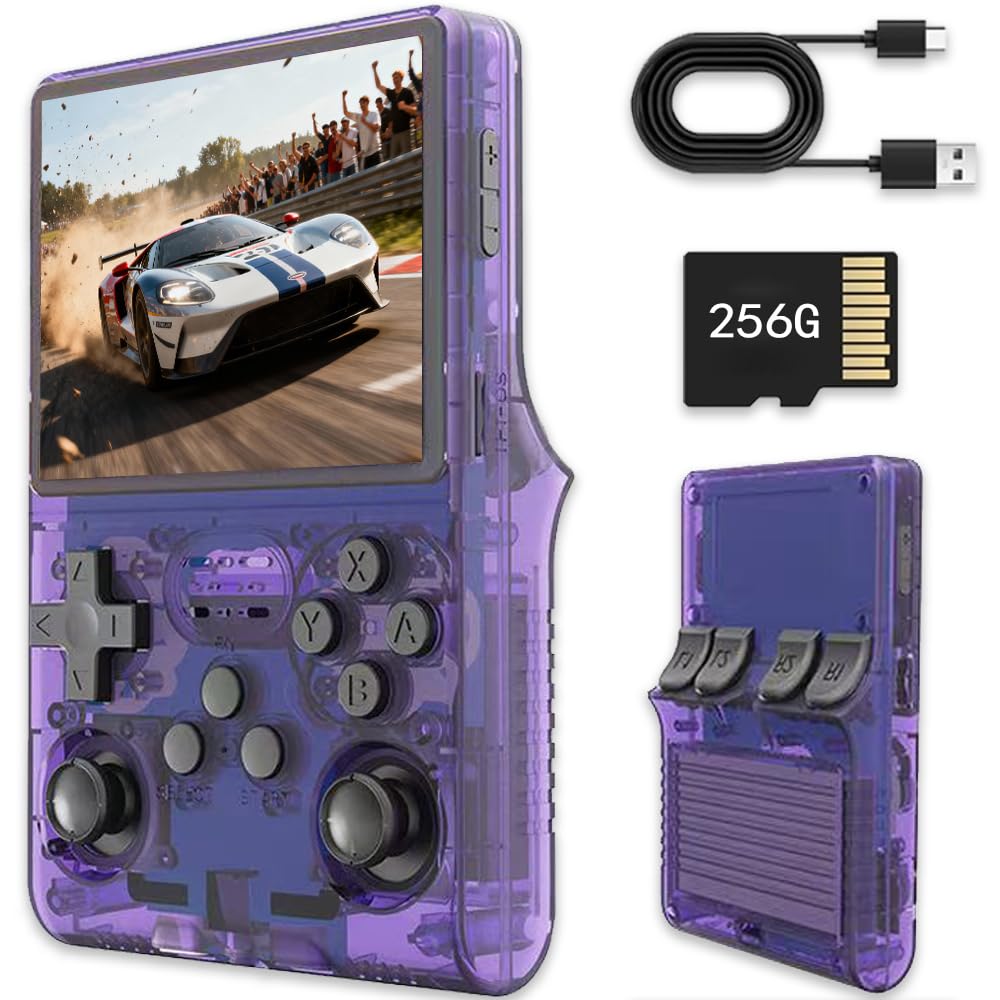 R40s pro Retro Handheld Game Console, 3.5" IPS Screen Portable Video Game Console ,Built in 256G Card & 30000 Games,Open Source Linux System (Purple)