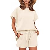Tankaneo Womens Loungewear Set Short Sleeve Tops and Shorts 2 Piece Outfits Matching Lounge Pajama Set with Pockets