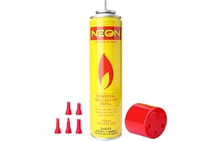 NEON Butane Fuel Refill, 300ml Ultra Refined Lighter Fluid, Premium 99.999% Pure Butane Gas with Metal Nozzle and 5 Butane Adapter Tips for Torch Lighter, Kitchen Torches, Refillable Lighters