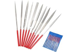 Techson 10pcs Diamond Needle File Set, 140mm Mini Handy Polishing Carving Working Tool for DIY Wood, Rasp, Jewelry, Glass Sto