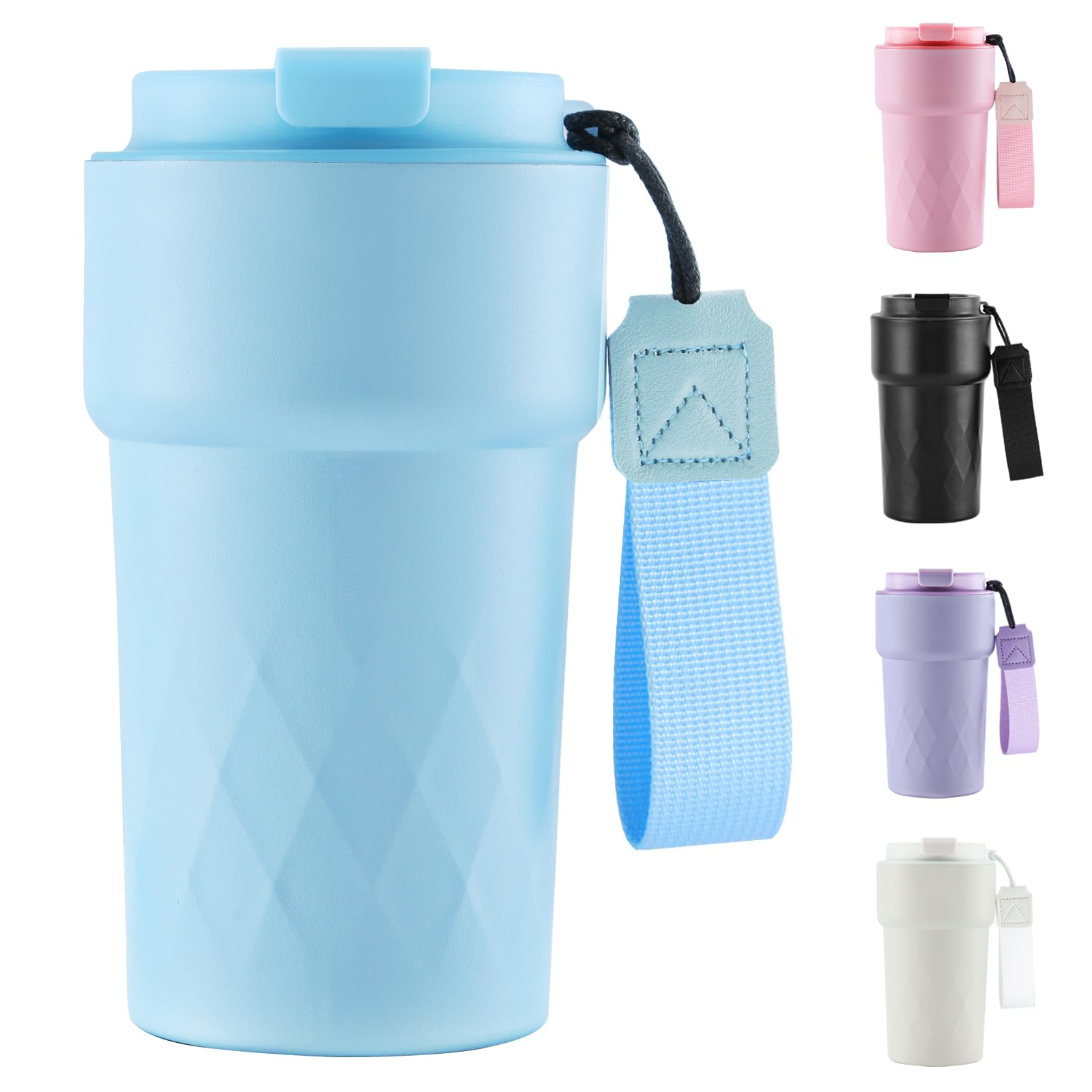 SUPPRUI Travel Mug, 510ml Insulated Coffee Cup with Leakproof Lid,Reusable Travel Coffee Mugs - Car Coffee Cup,Double Walled Stainless Steel Thermal Mugs for Hot Cold Drinks (Blue)