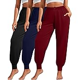 Sweetyweee 3 Pack Women Plus Size Yoga Joggers Lounge Sweatpants Lightweight Casual Jogger Running Workout Pant with Pockets