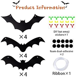 YUJUN Halloween Hanging Bats 12 Pieces 3D Realistic
