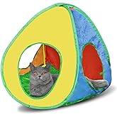 Andiker Cat Tent with a PlushBall, Colorful Foldable Polyester Cat Play Tents Match with Most Cat Tubes for Indoor Cats Game, Sleep, 3 Holes Convenient Kitten Nest for Indoor Kitten, Rabbit(Tent S)