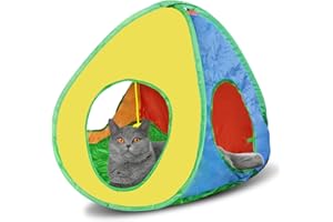 Andiker Cat Tent with a PlushBall, Colorful Foldable Polyester Cat Play Tents Match with Most Cat Tubes for Indoor Cats Game, Sleep, 3 Holes Convenient Kitten Nest for Indoor Kitten, Rabbit(Tent S)