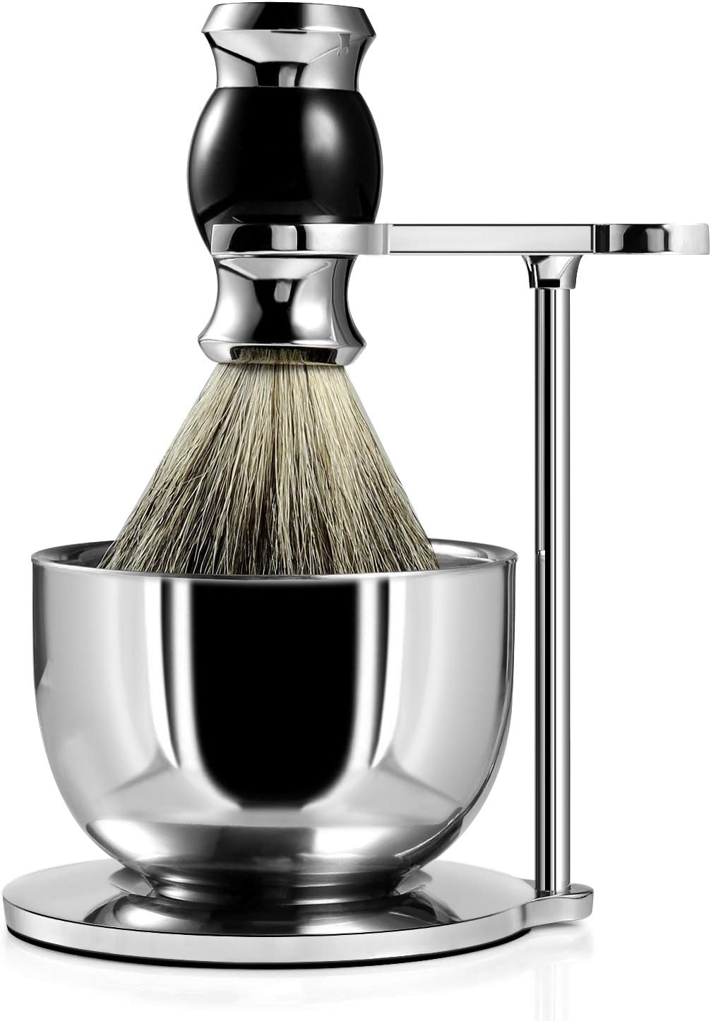GRUTTI Premium Shaving Brush Set,Luxury Razor and Brush Stand Soap Bowl and Badger Hair Shaving Brush Gift Shaving Sets for Men-Black