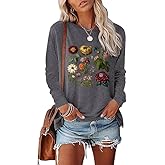 BAOKUAN Womens Fall Cute Graphic Long Sleeve Tops Crew Neck Printed Nature Tshirts Tops