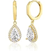 MDFUN 18K Yellow Gold Plated Dangle Earrings - Teardrop Cut Cubic Zirconia Drop Earrings for Women - Hypoallergenic Jewelry Gift