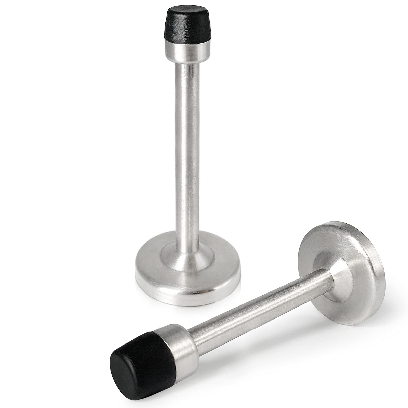 Door Stoppers, 150mm Extra Long Door Stopper 2 Pack Wall Protector Door Stop with Sound Dampening Rubber Bumper Tips, Brushed Nickel, Satin Door Stops Silver for Wall Mount Door Mount