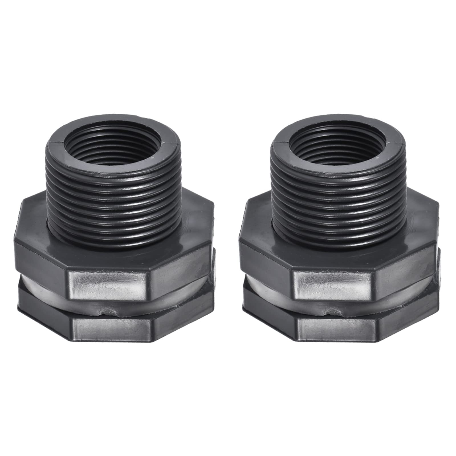 M METERXITY 2 Pack PVC Bulkhead Fitting - Double Threaded Bulkhead Water Tank Connector, with Silicone Gasket, Apply to Aquariums, (G3/4 Female 1.5" Male, Gray)