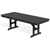 SERWALL Outdoor 84" HDPE Rectangular Dining Table for 6-8,All-Weather,Black | Durable 84" rectangular dining table seats 6-8, with pre-cut umbrella hole for outdoor dining and gatherings.
