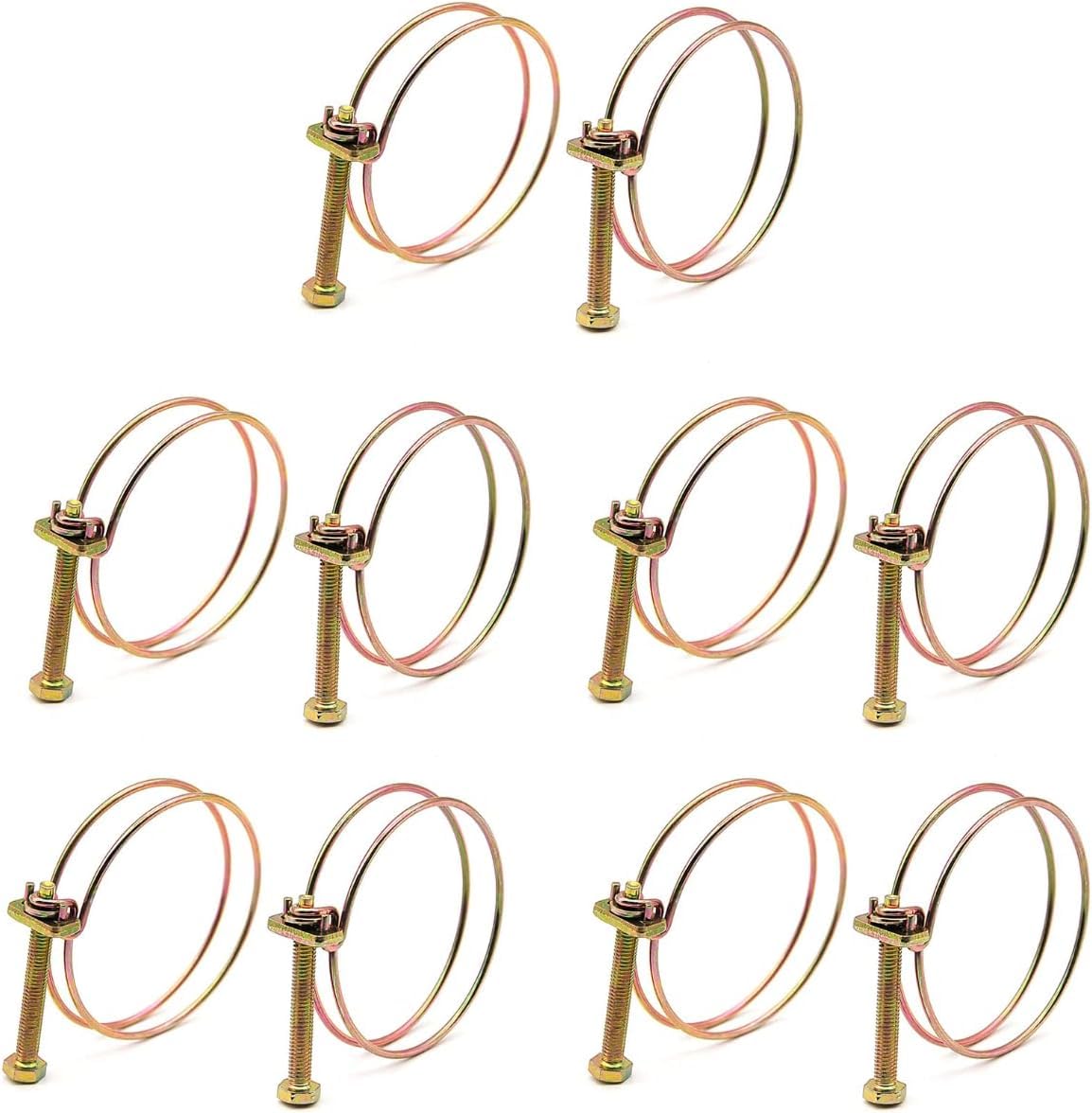 10pcs Double Wire Hose Clamp Adjustable Hose Pipe Clamps Water Hose Pipe Clip with Screws Bolts Locking Zinc-Plating Stainless Steel(59mm-64mm), M