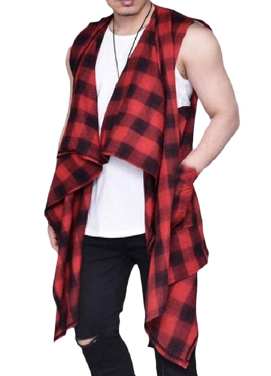 SportsX Mens Sleeveless Plaid Irregular 