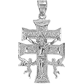 Claddagh Gold .925 Sterling Silver Caravaca Double Cross Crucifix Necklace | Choice of Pendant Only or Chain Length
