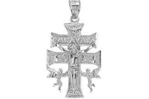 CLADDAGH GOLD Religious Jewelry by FDJ 925 Sterling Silver Caravaca Double Cross with Angels Crucifix Pendant