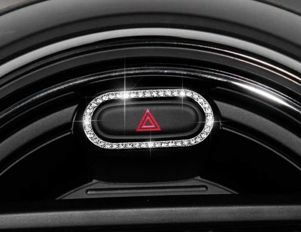 NIUHURU Car Interior Accessories Warning Light Switch Button Decoration Cover Rhinestone Decals Sticker fit for Mini F54 F55 F56 F60 Cooper Clubman Countryman 2015-2019 (Silver, Cooper 2015-2019)