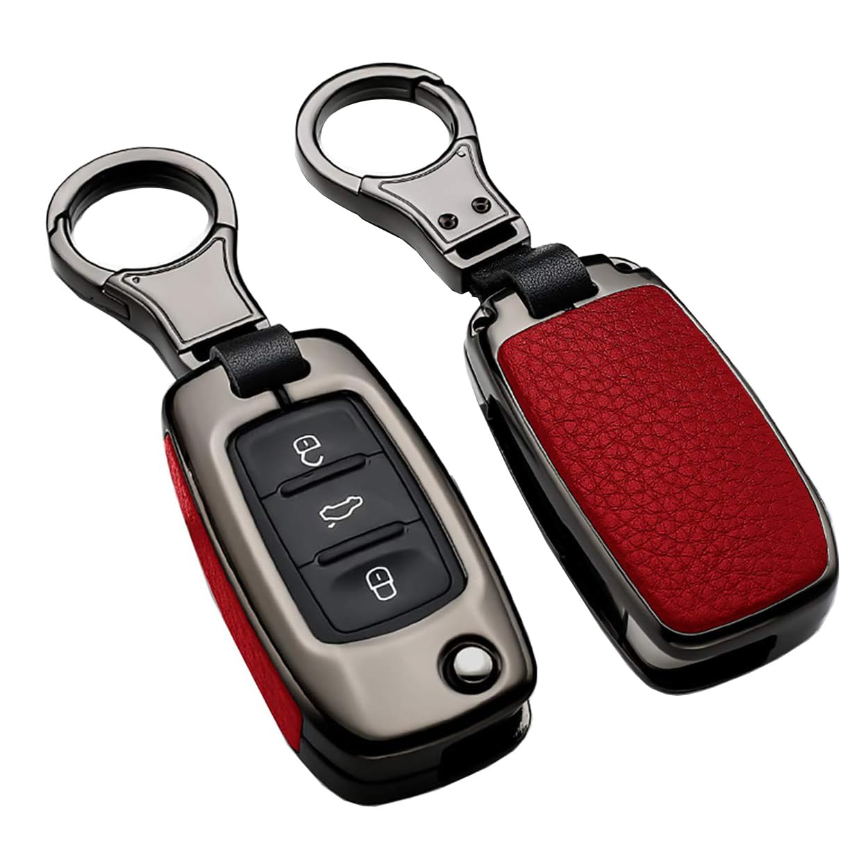 Photo 1 of ontto Fit for Volkswagen Key Fob Cover Key Case Remote Cover Metal Leather Key Shell with Keychain Compatible with VW Tiguan Jetta Mk6 Golf Polo Passat Flip Key Red(1 keycover&1 Keychain)
