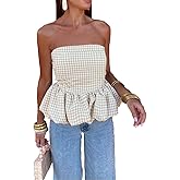 Leyajedol Women Y2k Peplum Tube top Strapless Bubble Bandeau Top Ruffle Hem Flowy Aesthetic Summer Going Out Streetwear