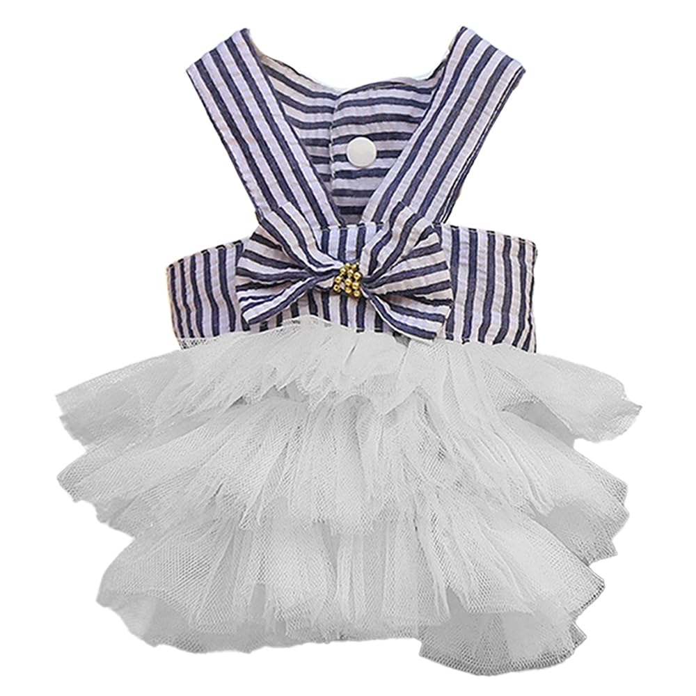 Bowknot Striped Mesh Vest Pet Dog Dresses Dog Princess Dress Wedding Lace Dress for Pomeranian Chihuahua Small Breed Dogs Cats Doggy （White）