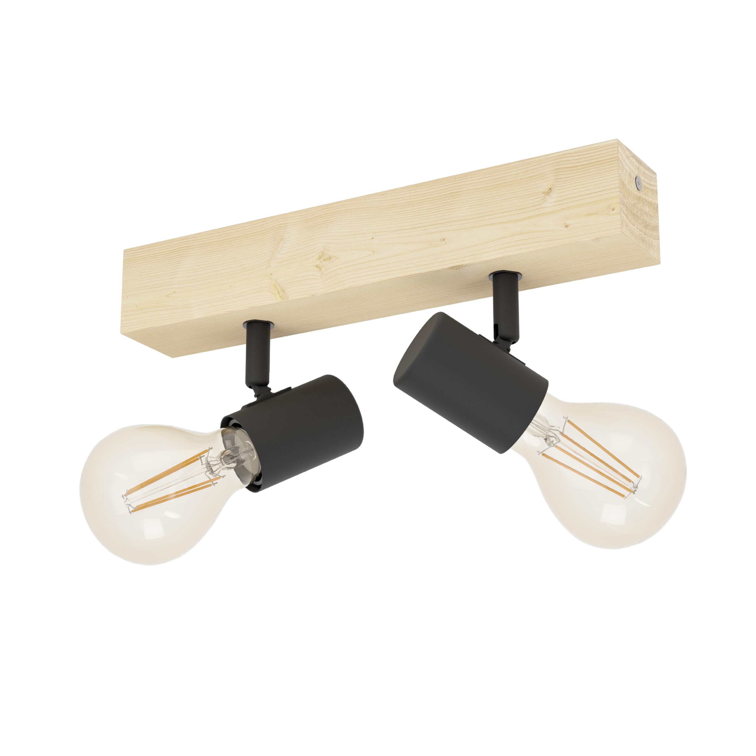 Eglo Townshend 3 Ceiling Light, 2-Flame Vintage wall Spotlight with an Industrial/Retro Design Made of Steel and Wood, Black and Brown Colours, E27 Socket