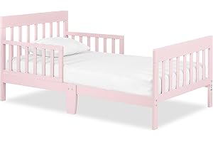 Dream On Me Finn Toddler Bed in Pink, Greenguard Gold and JPMA Certified, Non-Toxic Finish, Made of Sustainable New Zealand Pinewood, Low-to-Floor Design with Safety Guard Rails