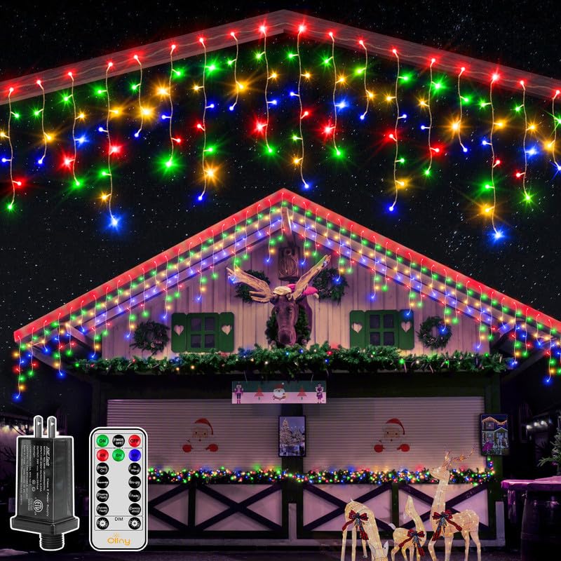 Photo 1 of ***(PARTS ONLY/ NON FUNCTIONAL)***Ollny Icicle Lights for Outside 400LED 32FT, Multicolor Christmas Light with Remote 8Modes Timers Waterproof, Plug in Connectable Hanging Lights for Outdoor Indoor House Roof Holiday