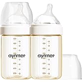 PPSU Natural Baby Bottle with Medium Flow Nipple, Anti-Colic, Wide Neck, Easy to Clean, 3 Months +, 8 oz, 2 Pack