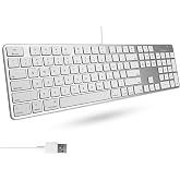 Macally Ultra-Slim USB Wired Keyboard with Number Keypad for Apple Mac Pro, MacBook Pro/Air, iMac, Mac Mini, Laptop Computers, Windows Desktop PC Laptops, Silver (SLIMKEYPROA)
