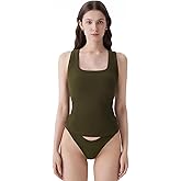 SUUKSESS Womens Padded Cotton Ribbed Tank Tops Square Neck Racerback Basic Tops