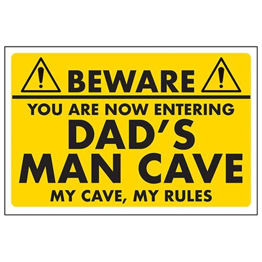 VSafety Beware/You Are Now Entering Dad's Man Cave Sign - 300mm x 200mm - Self Adhesive