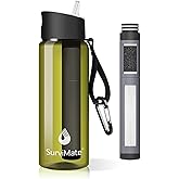 SurviMate 5-Stage 0.01μm Ultra-Filtration Filtered Water Bottle, BPA-Free Material, NSF/ANSI 42&372 Certified, Portable Water Filter Bottle for Survival, Camping, Hiking, and Emergency Use
