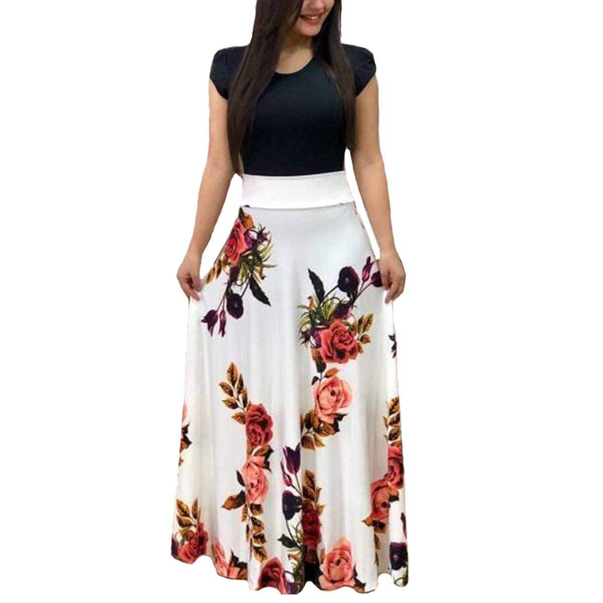 round neck floral printed maxi dress