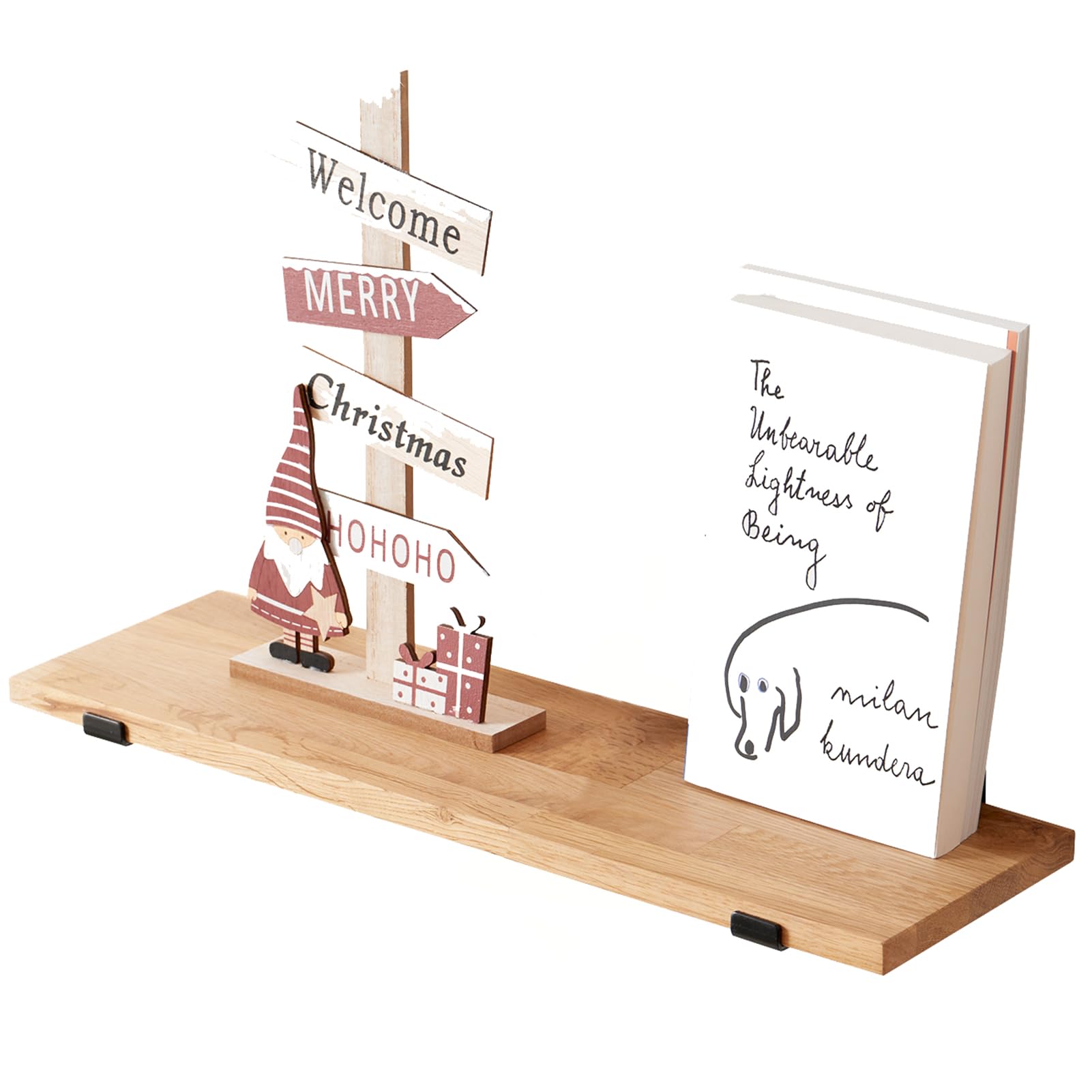 TREOAKWIS Wooden Floating Shelf, Oak Floating Shelf Solid Wood Bookshelf Wall Mounted Display Shelves for Magazine Living Room Bathroom Decor (30 CM)