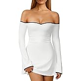 DAAWENXI Women's Sexy Off Shoulder Mini Dress Fall Long Sleeve Ruched Bodycon Party Going Out Short Dresses