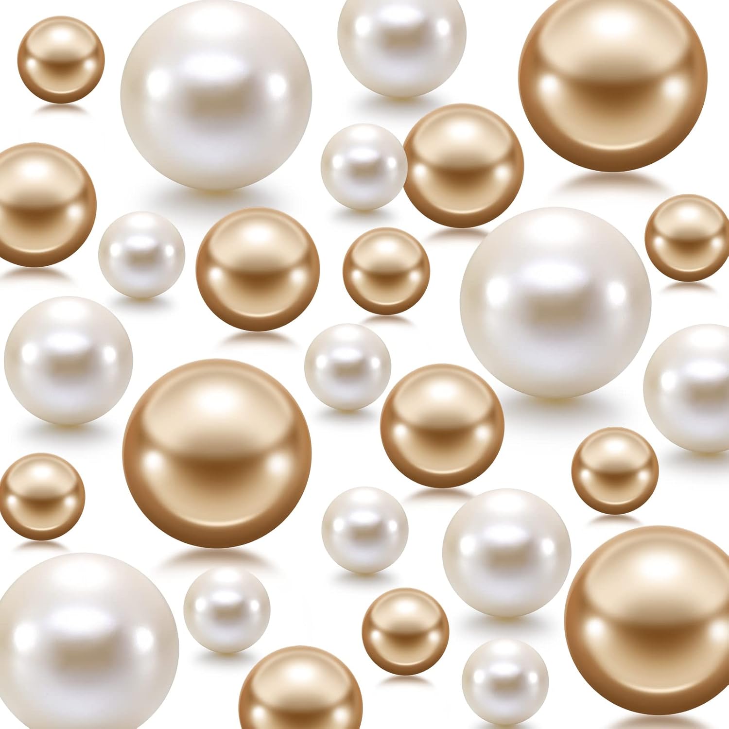 Vase Fillers - 200 Pieces Pearl for Vase Filler Pearl Beads No Hole Pearl Vase Makeup Beads for Brushes Holder for Home Wedding Decor, 10/14/20/30 mm (White, Gold)