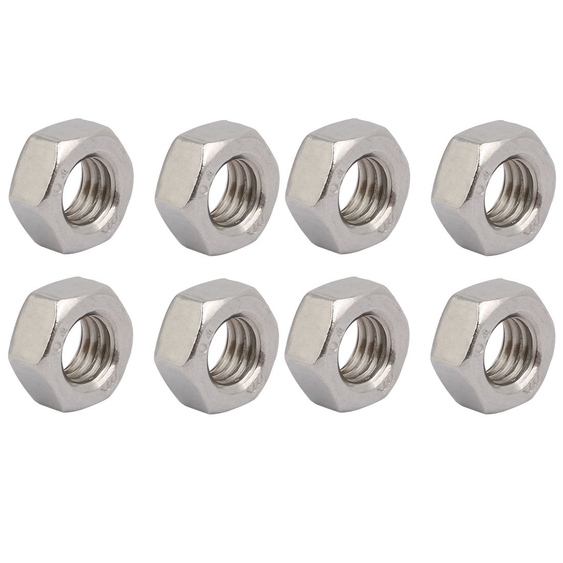 Sourcingmap 8pcs M8 x 1.25mm Pitch Metric Thread 201 Stainless Steel Left Hand Hex Nuts