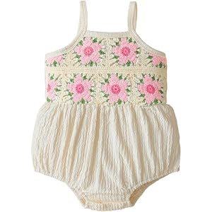 Voonlie Baby Girl Floral Crochet Romper Summer Sleeveless Newborn Bodysuit with Spaghetti Straps One-Piece Outfit 0–18 Months