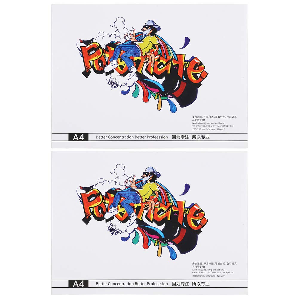 2Pcs A4 Sketch Marker Paper Pad, Bleedproof Artist Drawing Paper Marker Pads Art Sketchbook Heavy Drawing Papers for Alcohol Markers