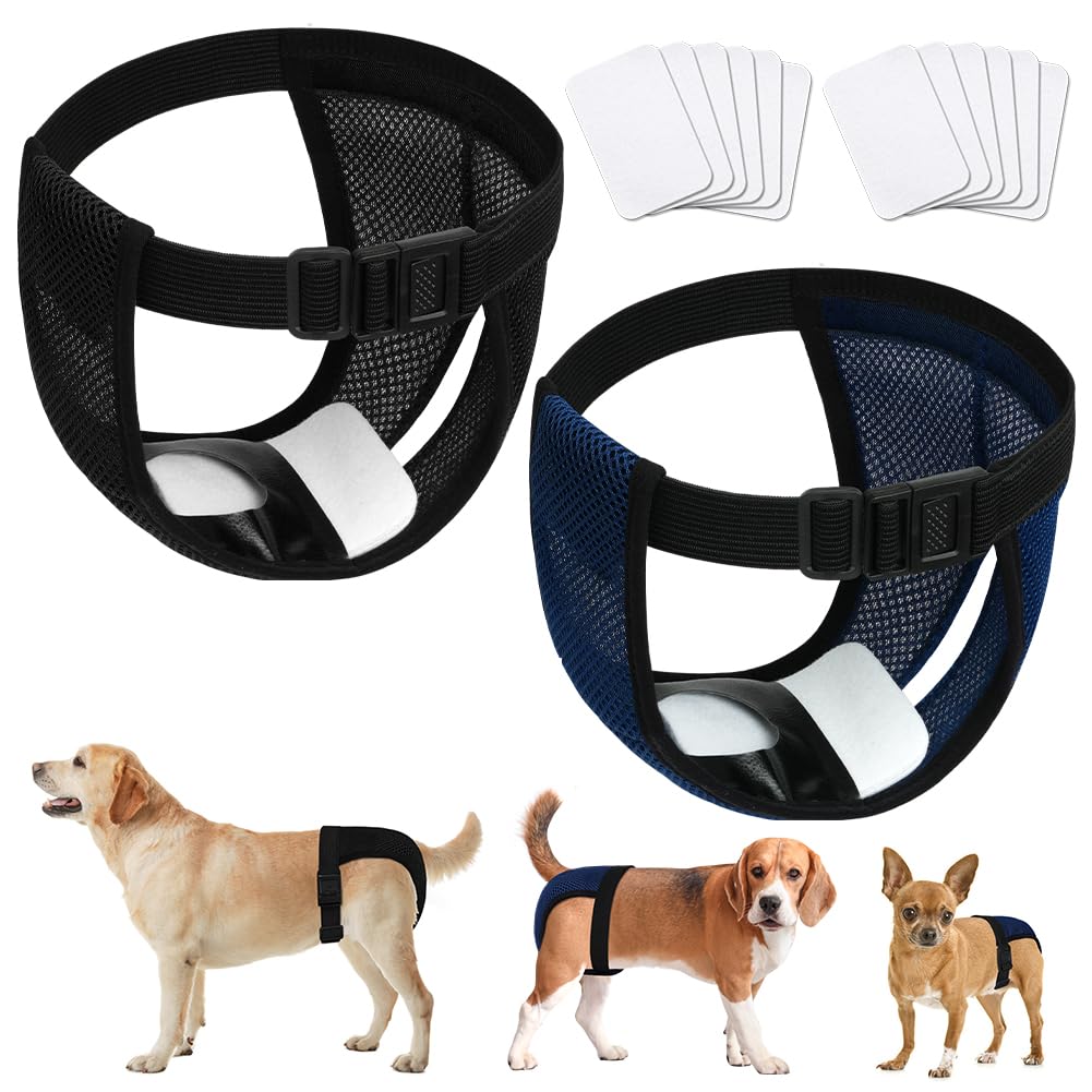 Aomig 2 Pack Dog Nappies with 6 Sanitary Pad Adjustable Protective Trousers, Washable Dog Diapers Puppy Sanitary Wraps Panties, Dog Period Pants, Dog Diapers Wrap