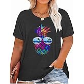 GeLivable Women's Summer Plus Size Beach Vacation Printed Short Sleeve Round Neck Casual Top