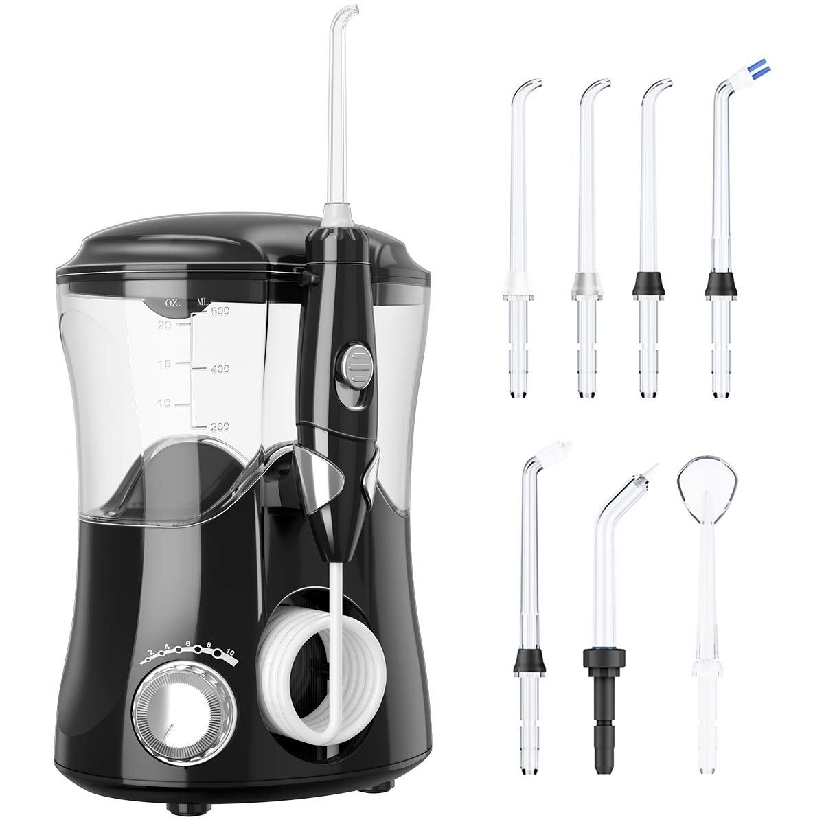 KHH Water Flosser Dental Clean Oral Countertop For Teeth 600 ML Capacity with 7 Jet Tips Combo FDA Approved Black