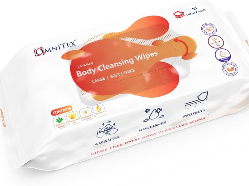 Omnitex Luxury Thick Body Cleansing Wipes 80 Count Aloe Vera Paraben Free