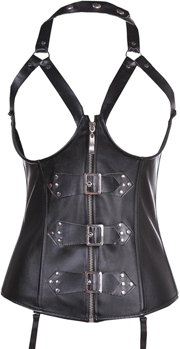 ZAMME Women's Leather Lace Up Tight Sexy Waist Cincher Black Amazon.co