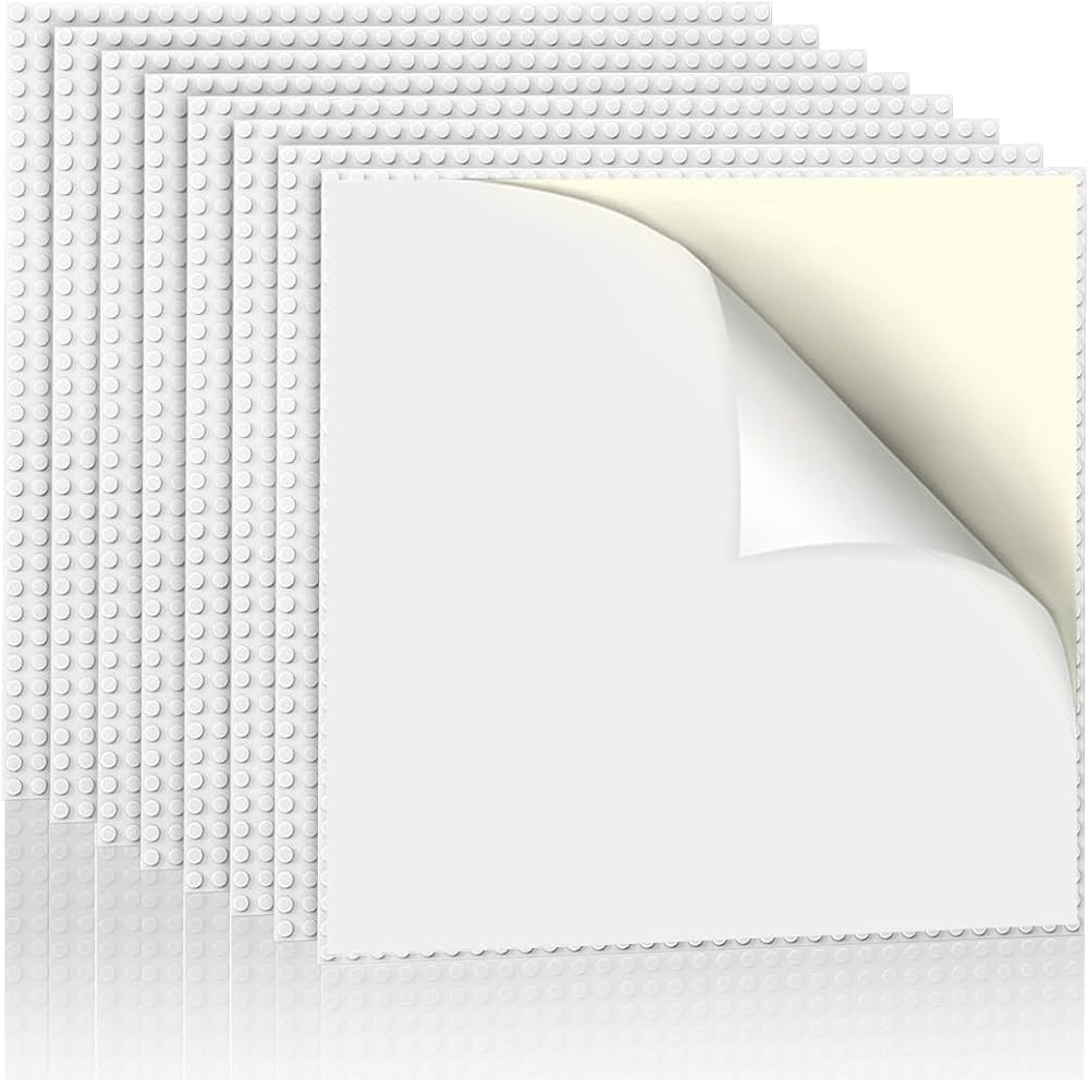Lekebaby 8 Pack Peel and Stick Building Base Plates 10x10 White ABS