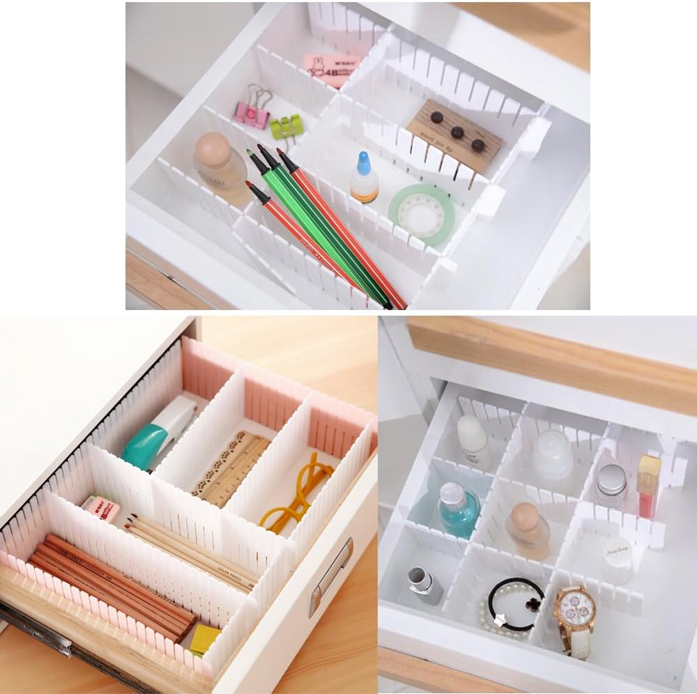 Onerbuy 8pcs Adjustable Grid Drawer Dividers DIY Plastic Closet Separator Tidy Organizer Container for Underwear Socks Belt Office Supplies (White) - Image 4