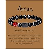 VLINRAS Zodiac Bracelet for Men Women, 8mm 10mm Natural Black Onyx Stone Star Sign Constellation Horoscope Bracelet Gifts